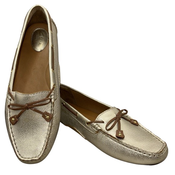 Clarks Artisan Driving Moccasins Slip On Women's 10W Gold Leather Flats‎ - Picture 1 of 12